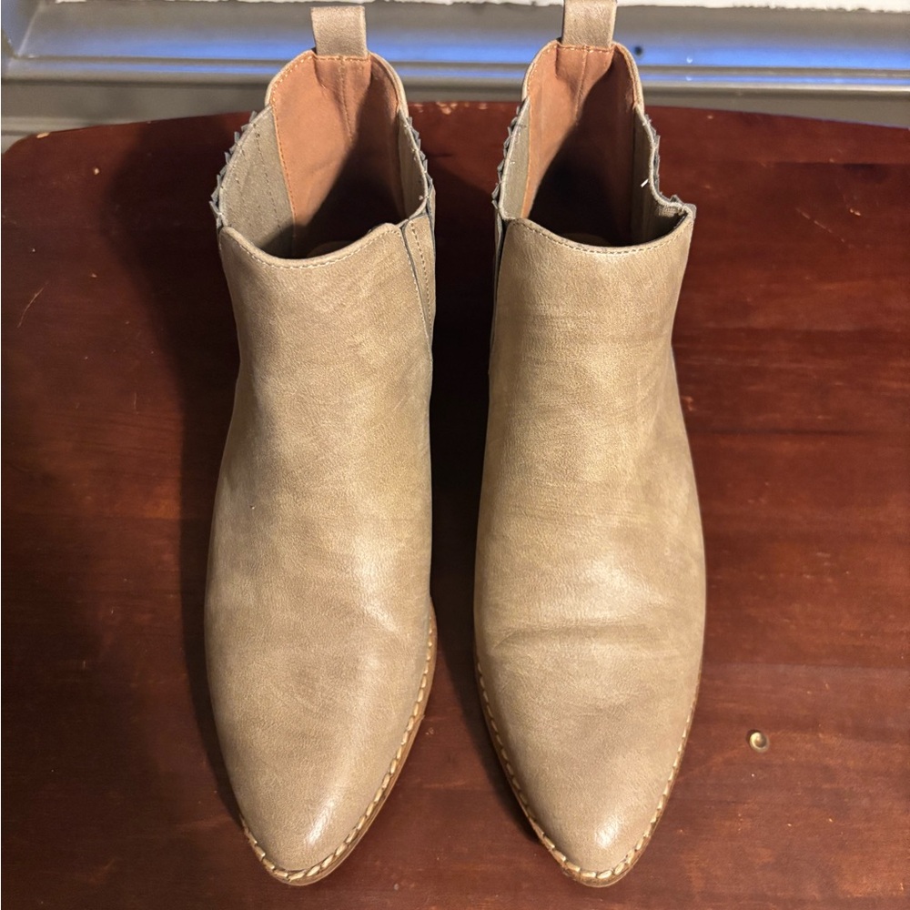 BEAST FASHION Taupe Pointed Toe Ankle Booties